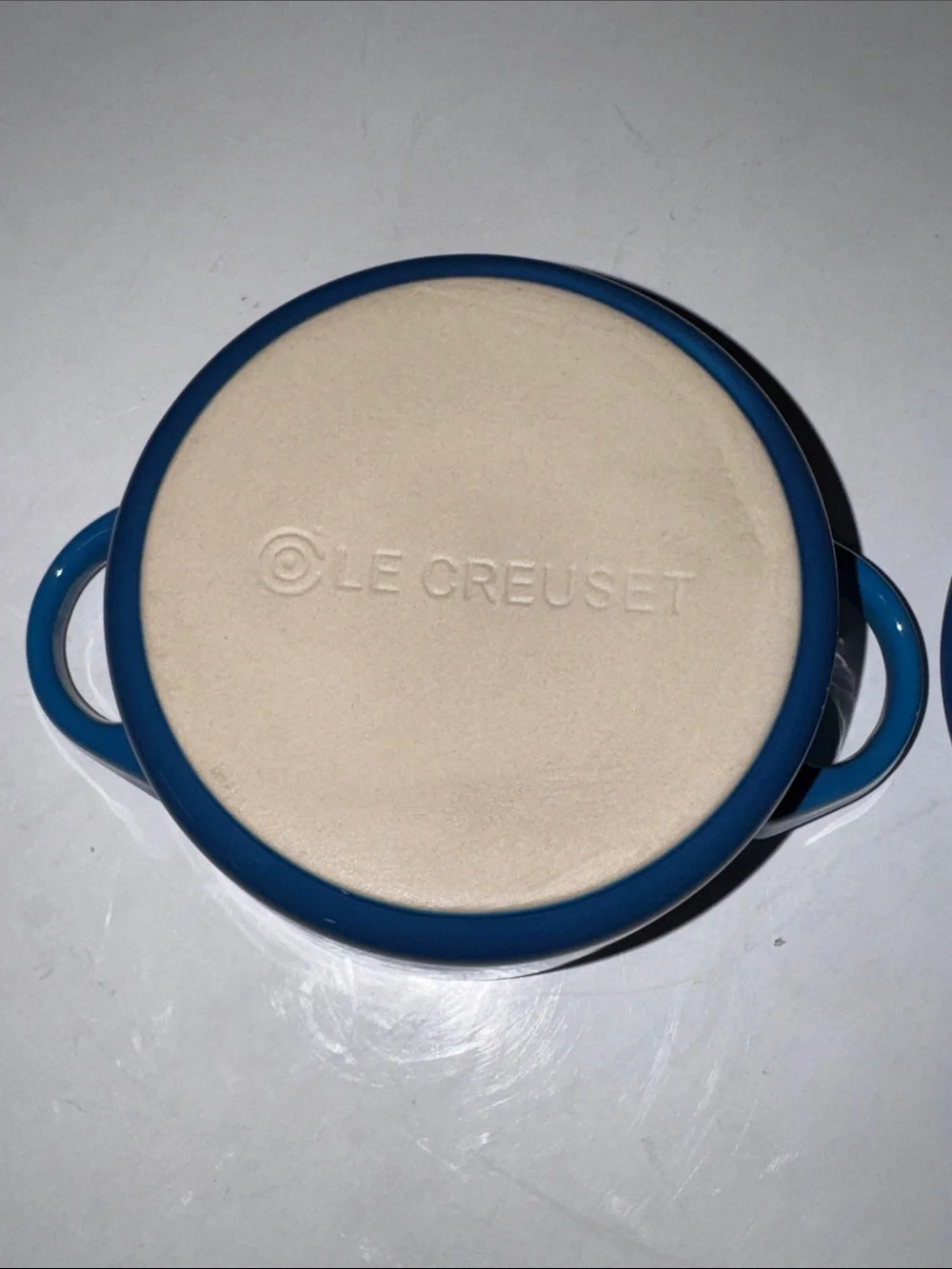 Le Creuset Mini Round Cocotte Marseille Blue Stoneware with Lid 8 oz